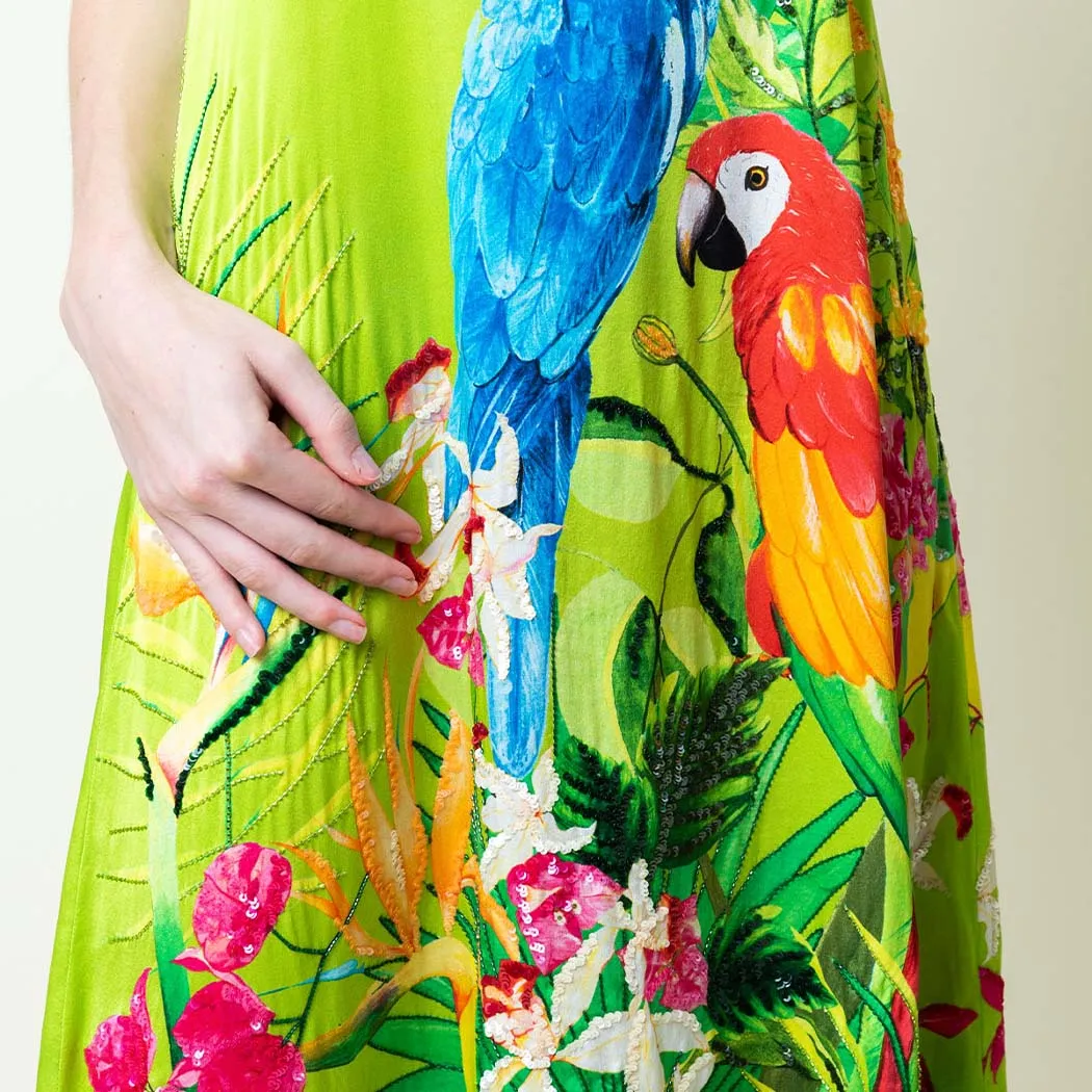 Pia Embroidered Silk Slip Dress