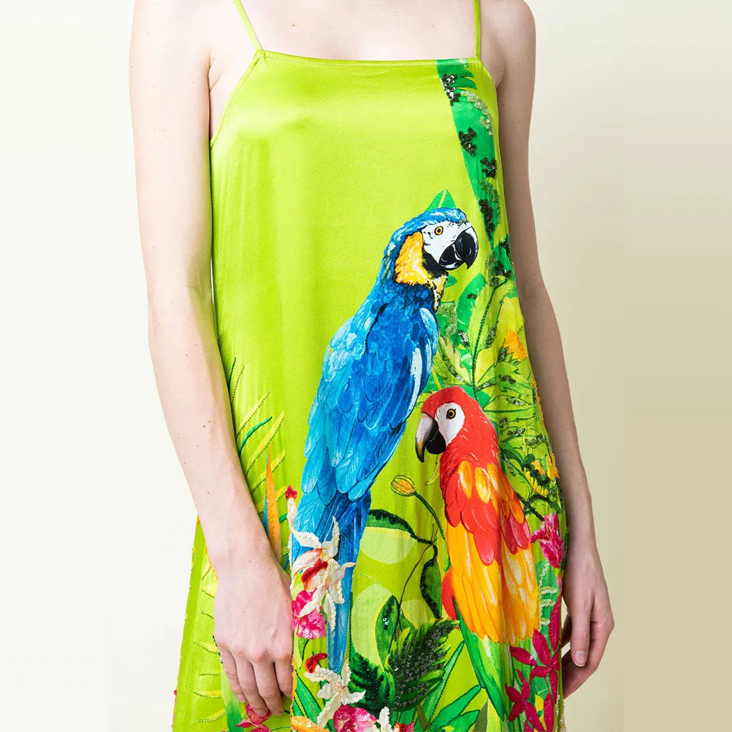 Pia Embroidered Silk Slip Dress