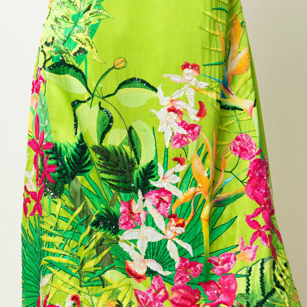 Pia Embroidered Silk Slip Dress
