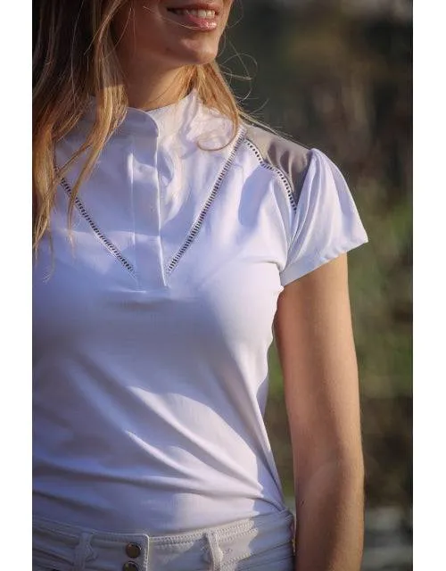 Pénélope - Venice Competition Polo Shirt - White & Taupe