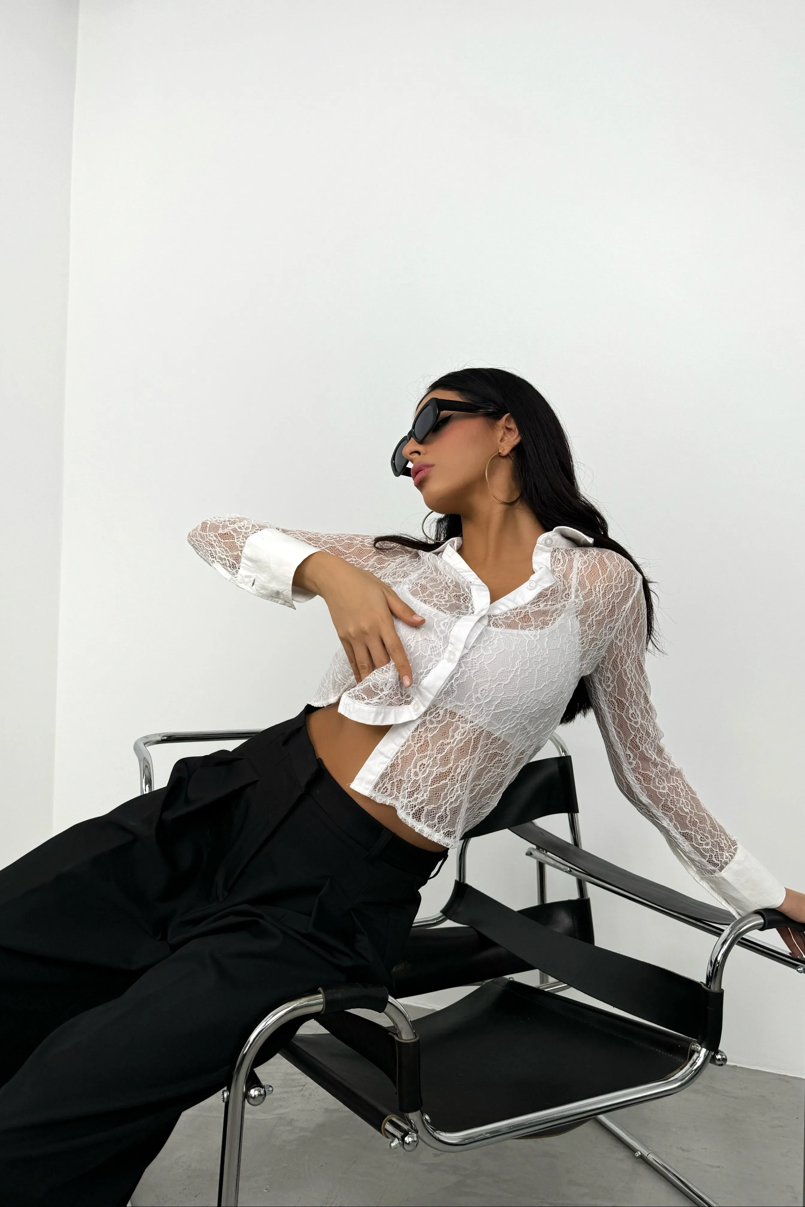Polo Neck Lace Blouse