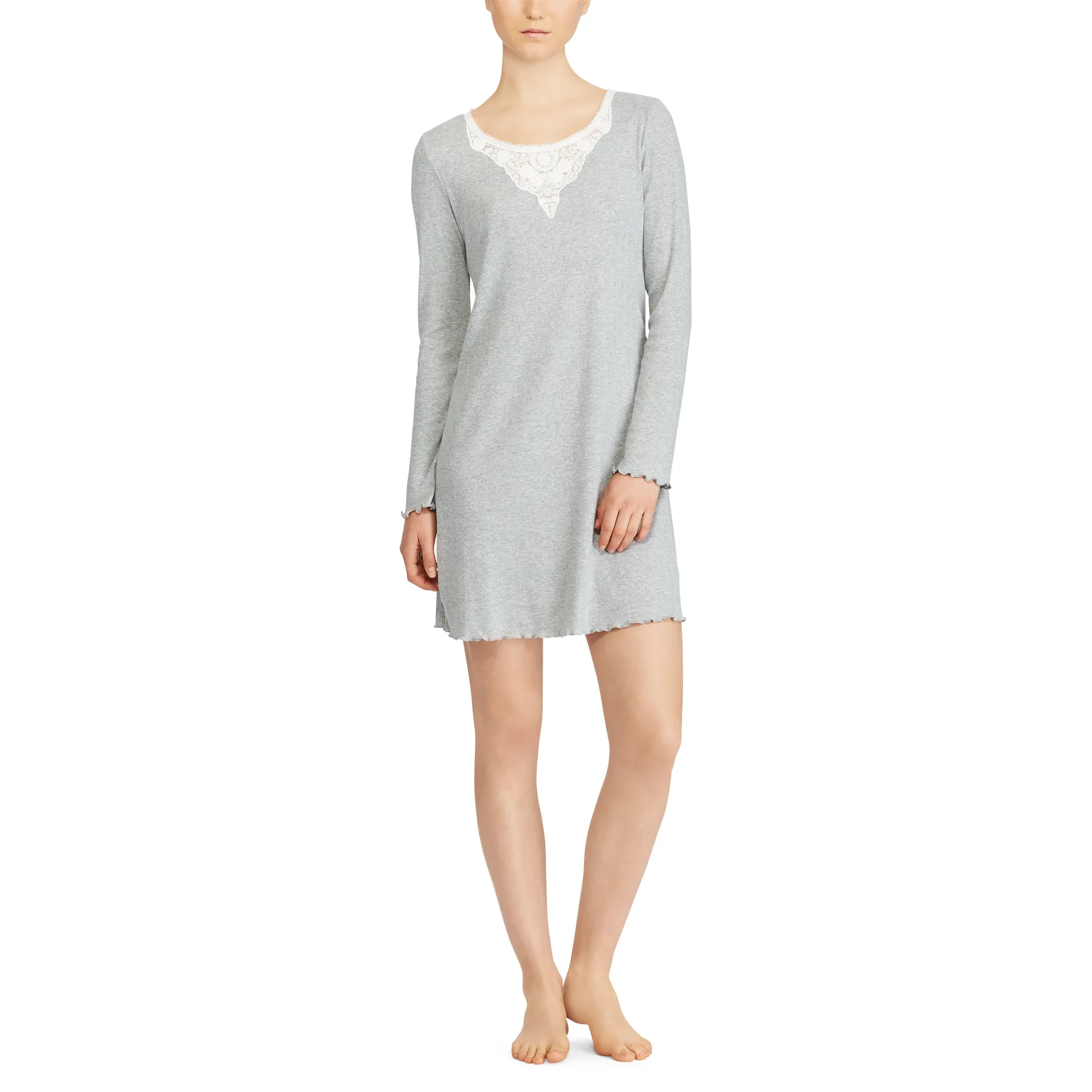 Polo Ralph Lauren Lace Neck Sleep Shirt Gray Extra Small (XS)