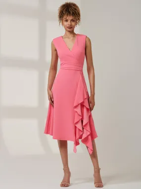 Qiana Ruffle Detail Midi Dress, Pink