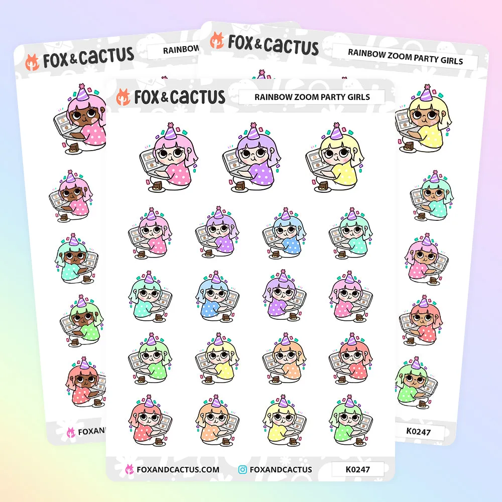Rainbow Zoom Party Kawaii Girl Stickers