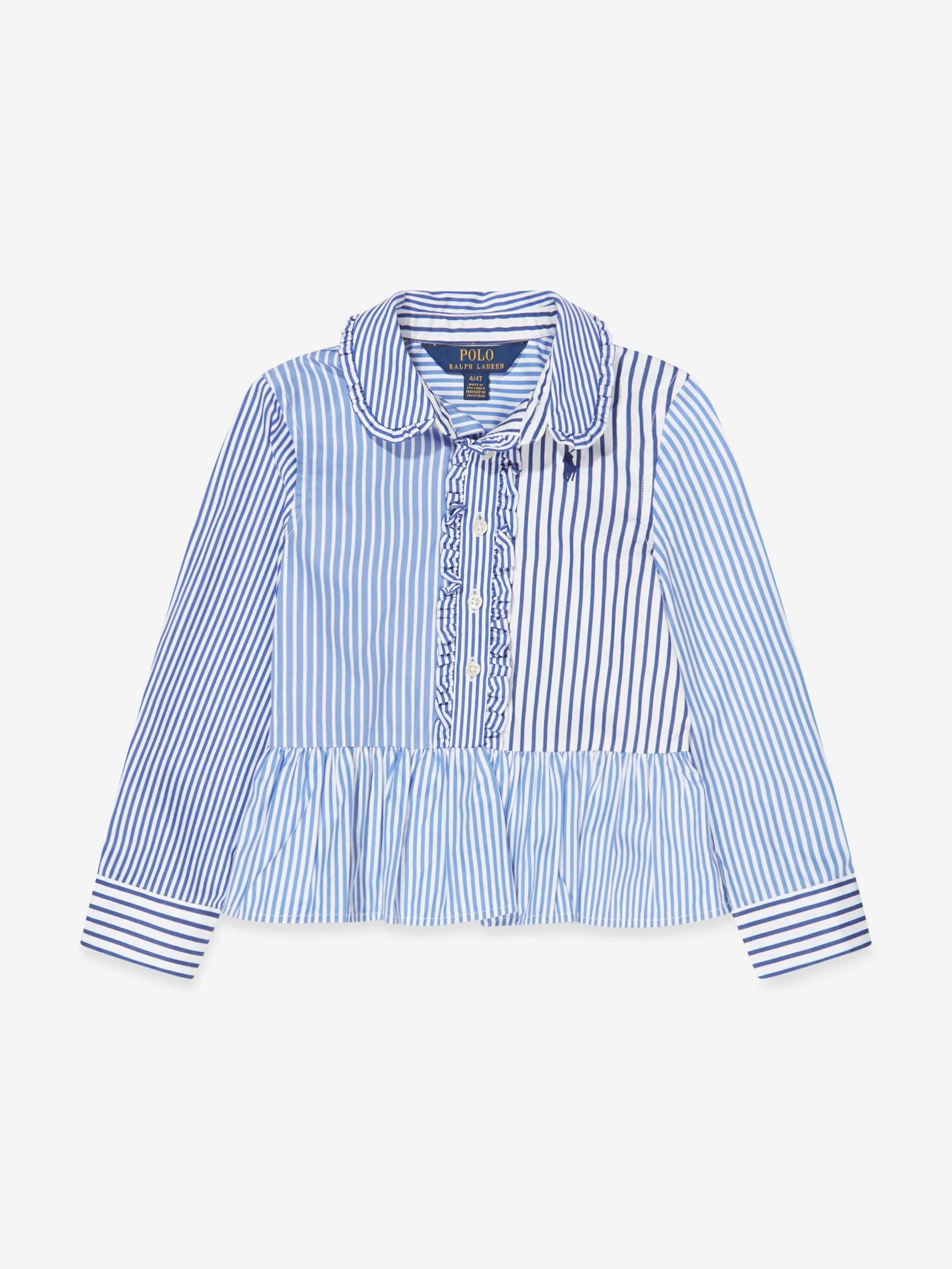 Ralph Lauren Girls Button Front Shirt in Blue