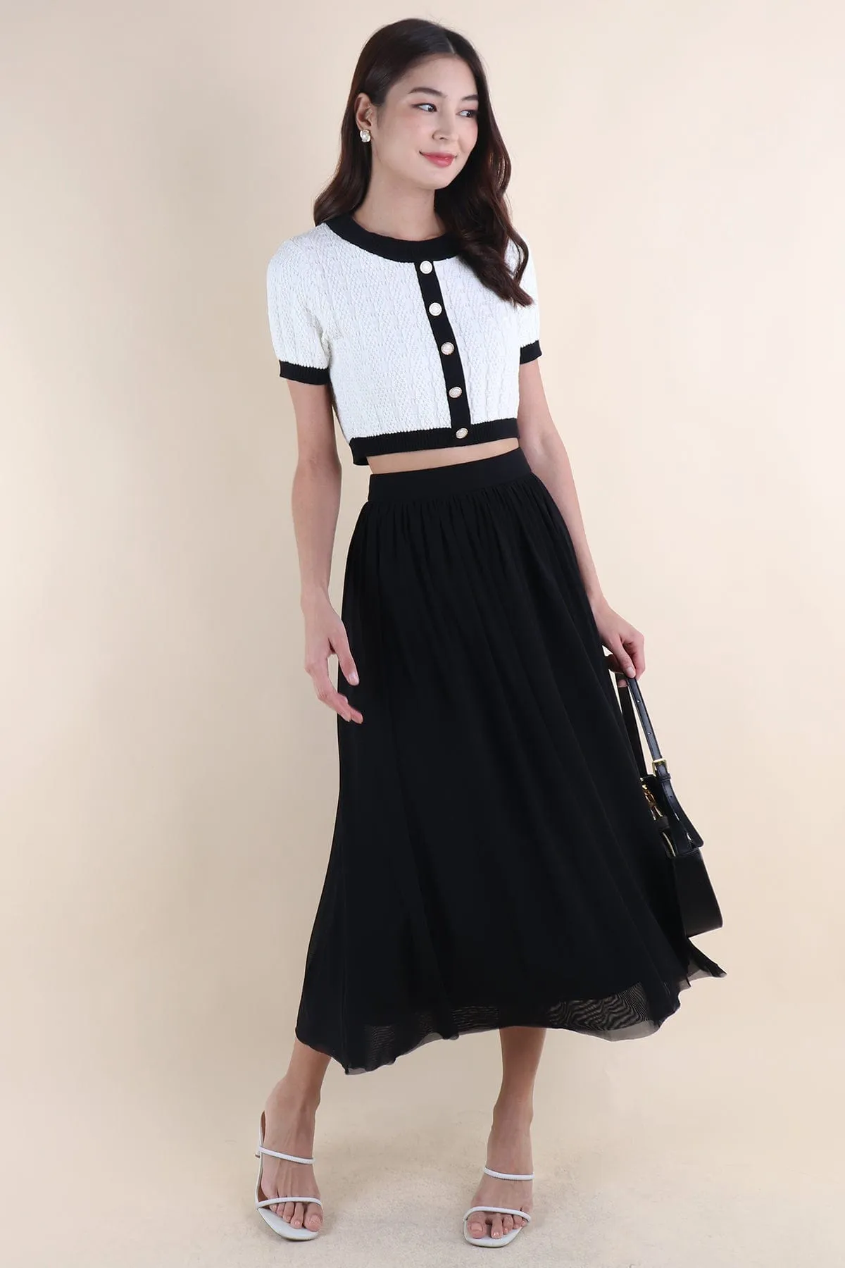 REAGAN MESH MIDAXI SKIRT IN BLACK