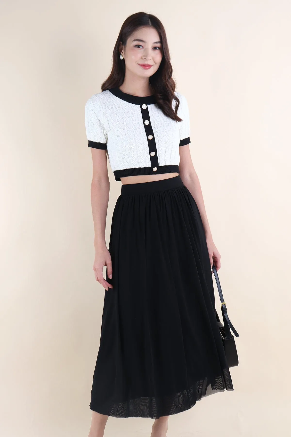 REAGAN MESH MIDAXI SKIRT IN BLACK