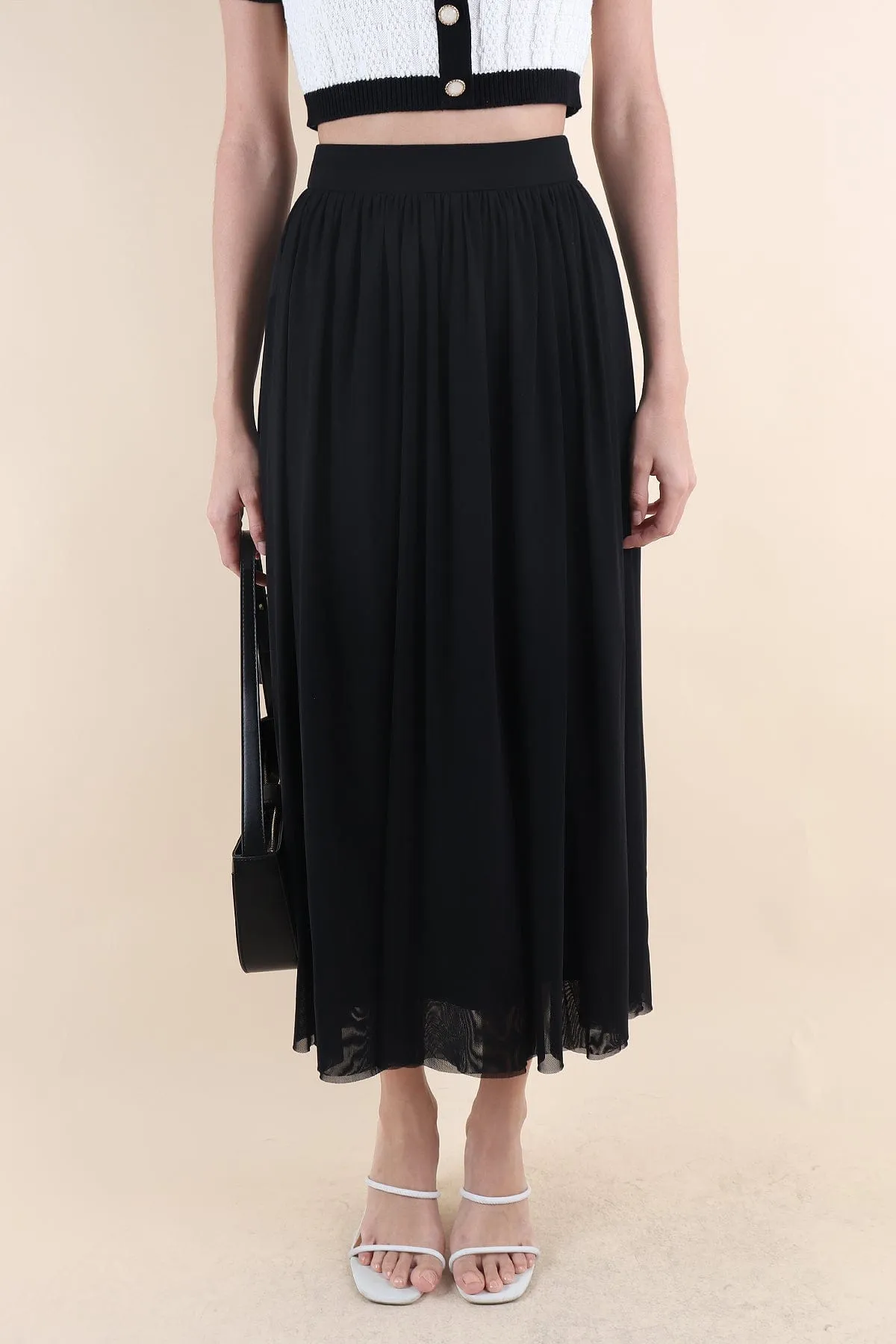 REAGAN MESH MIDAXI SKIRT IN BLACK