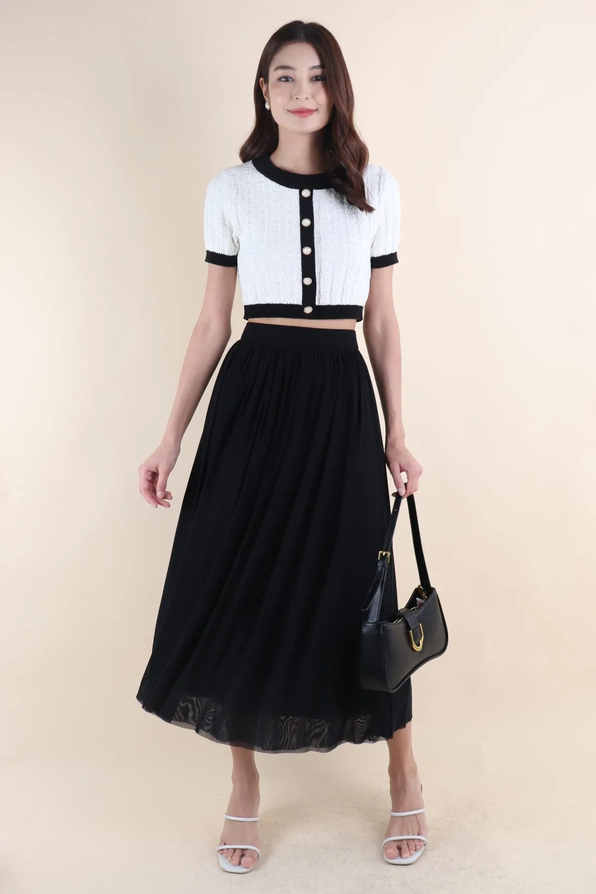 REAGAN MESH MIDAXI SKIRT IN BLACK