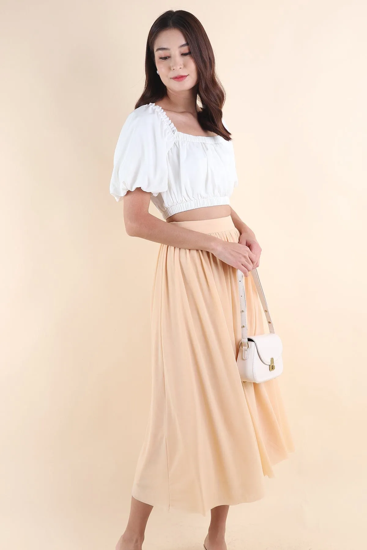 REAGAN MESH MIDAXI SKIRT IN BUTTERCREAM