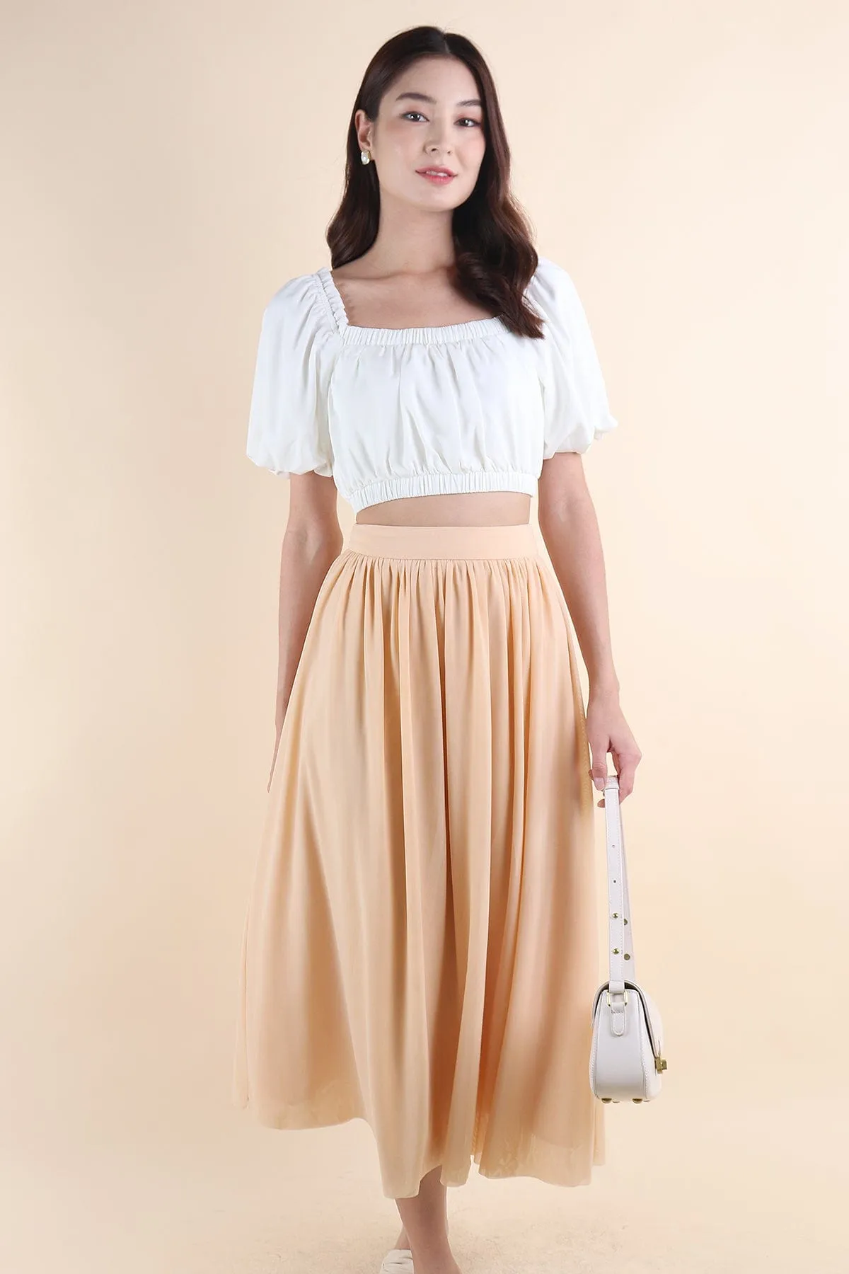 REAGAN MESH MIDAXI SKIRT IN BUTTERCREAM