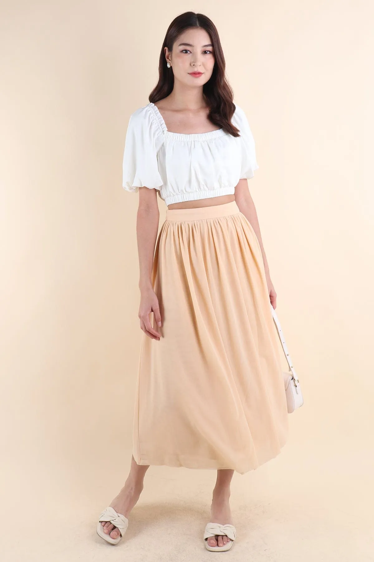 REAGAN MESH MIDAXI SKIRT IN BUTTERCREAM
