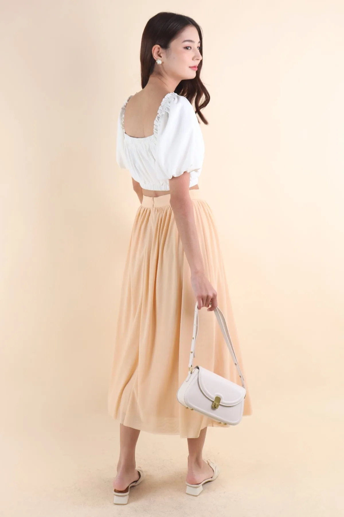 REAGAN MESH MIDAXI SKIRT IN BUTTERCREAM