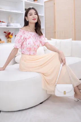 REAGAN MESH MIDAXI SKIRT IN BUTTERCREAM