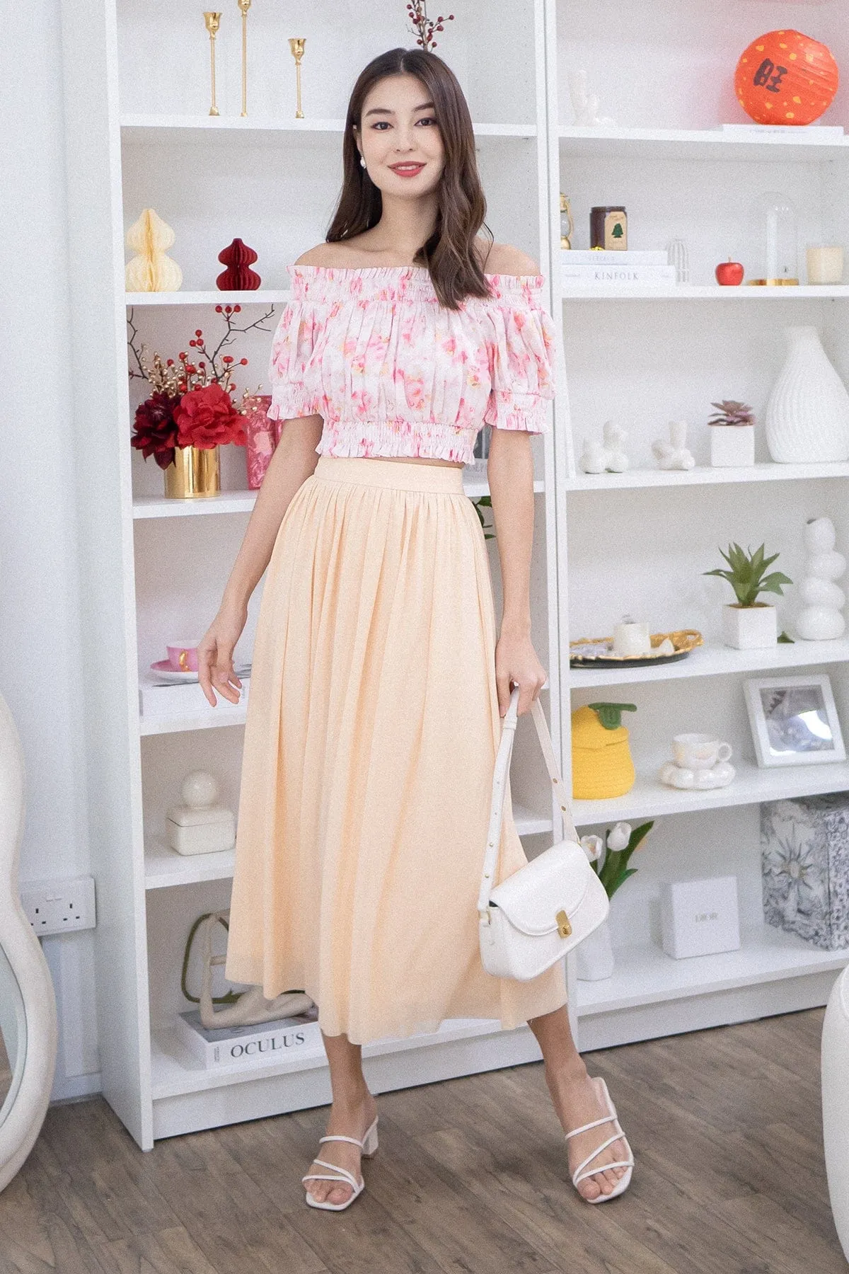 REAGAN MESH MIDAXI SKIRT IN BUTTERCREAM