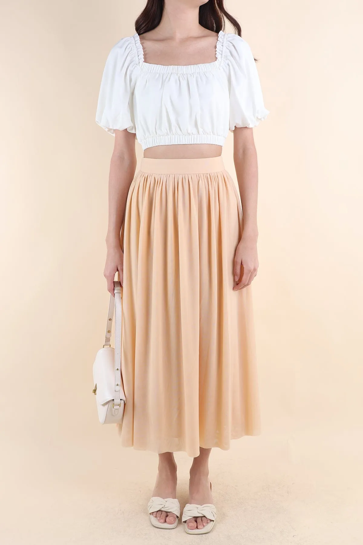 REAGAN MESH MIDAXI SKIRT IN BUTTERCREAM