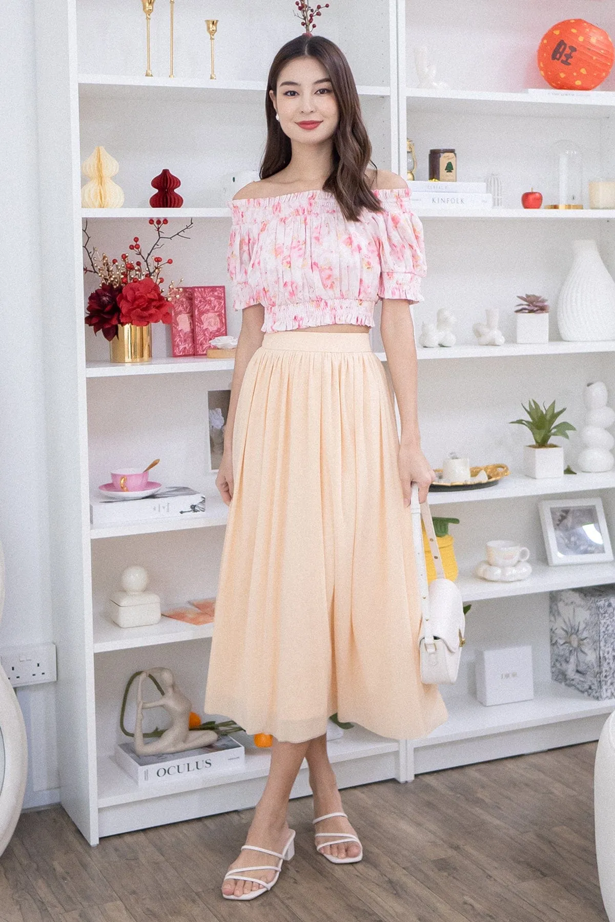 REAGAN MESH MIDAXI SKIRT IN BUTTERCREAM