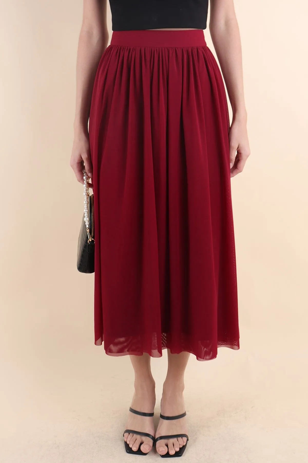 REAGAN MESH MIDAXI SKIRT IN WINE