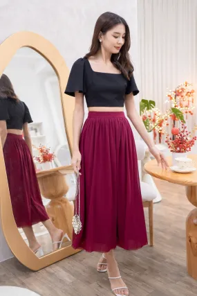 REAGAN MESH MIDAXI SKIRT IN WINE