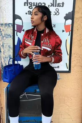 Red Cropped Varsity Baseball Jacket
