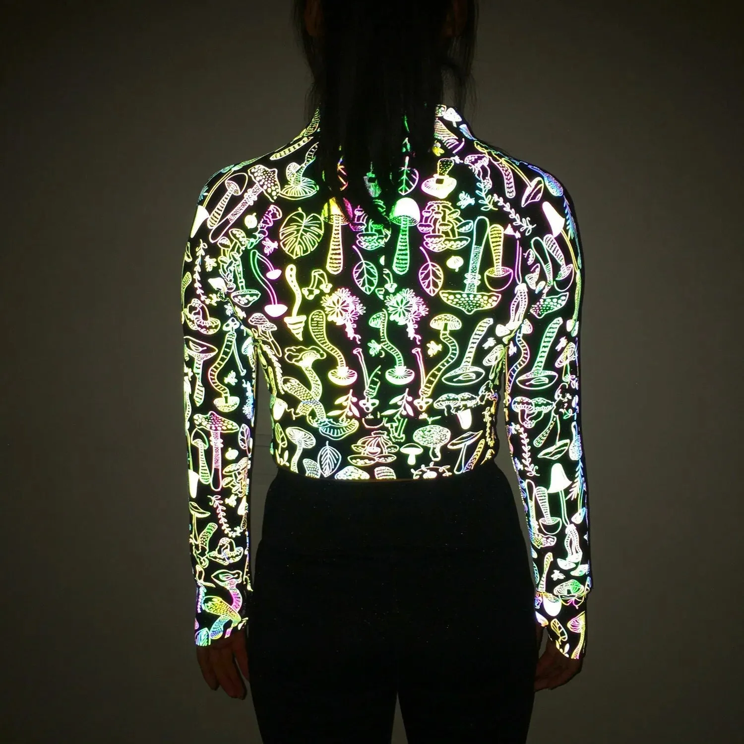 Reflective Print Long Sleeve Cropped Jacket