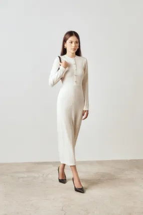 Reshi A-line Long Sleeved Textured Knitted Midi Dress