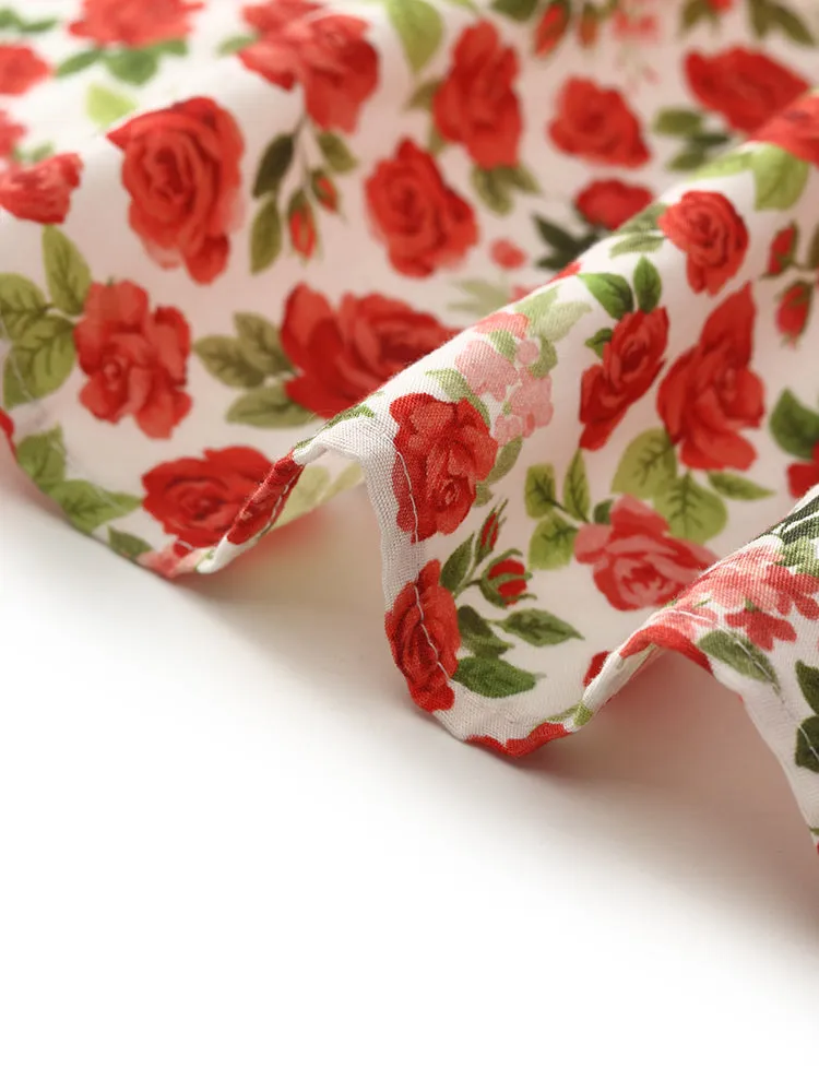 Rose Print Wrapped Ruffle Women Mini Dress