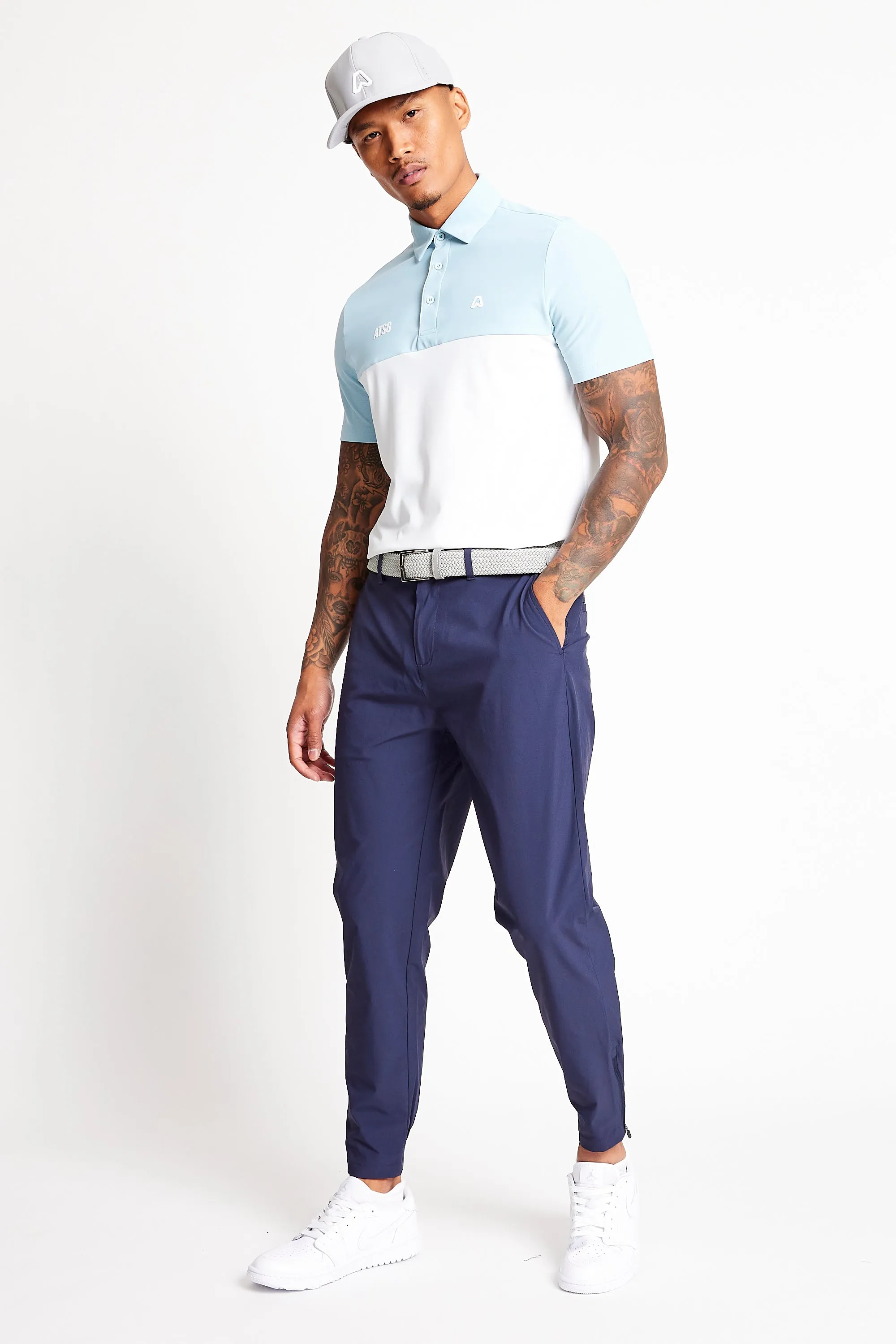 Slim Fit Blocked Polo  - Baby Blue / Chalk White