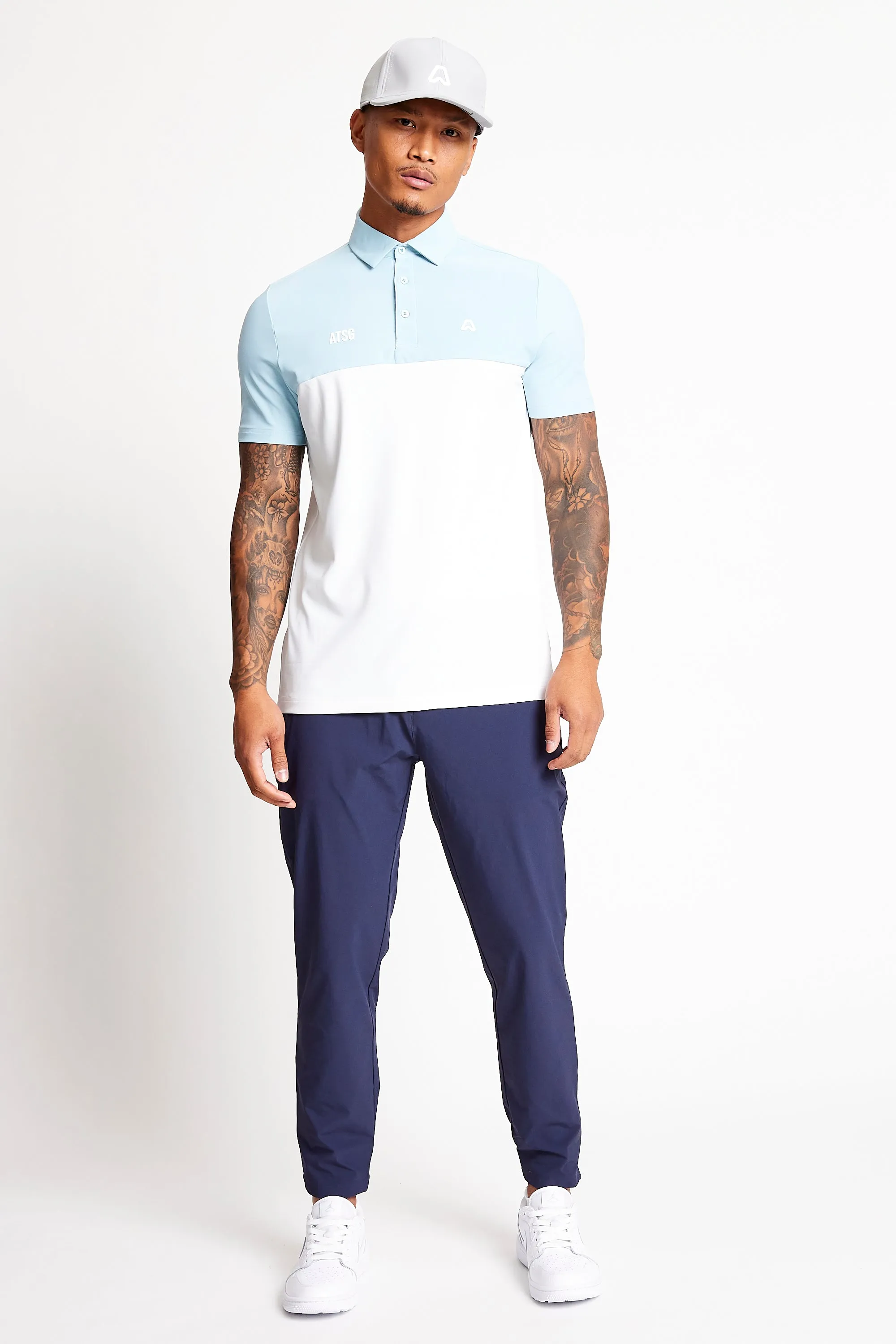 Slim Fit Blocked Polo  - Baby Blue / Chalk White