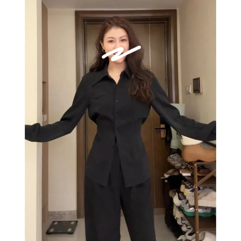 Slim Waist Sexy Fashion Female Shirts Solid Color Polo Neck Lace-up Women's Shirt White Black Blue Elegant Basic Shirts