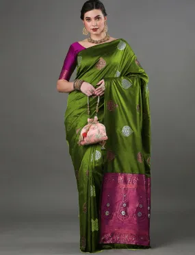 Smart Mahndi Soft Silk Saree With Staring Blouse Piece