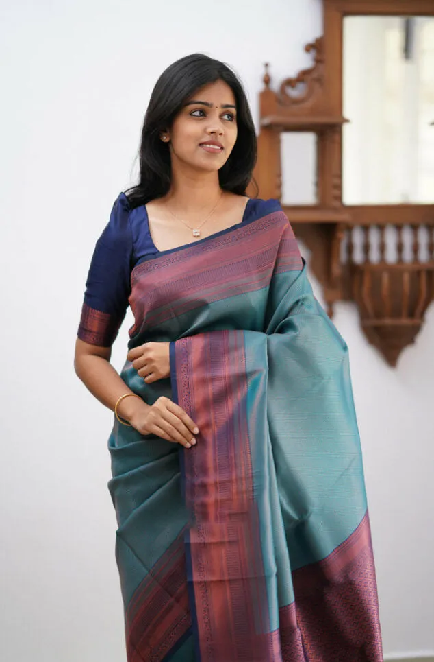 Smart Rama Soft Silk Saree With Ravishing Blouse Piece