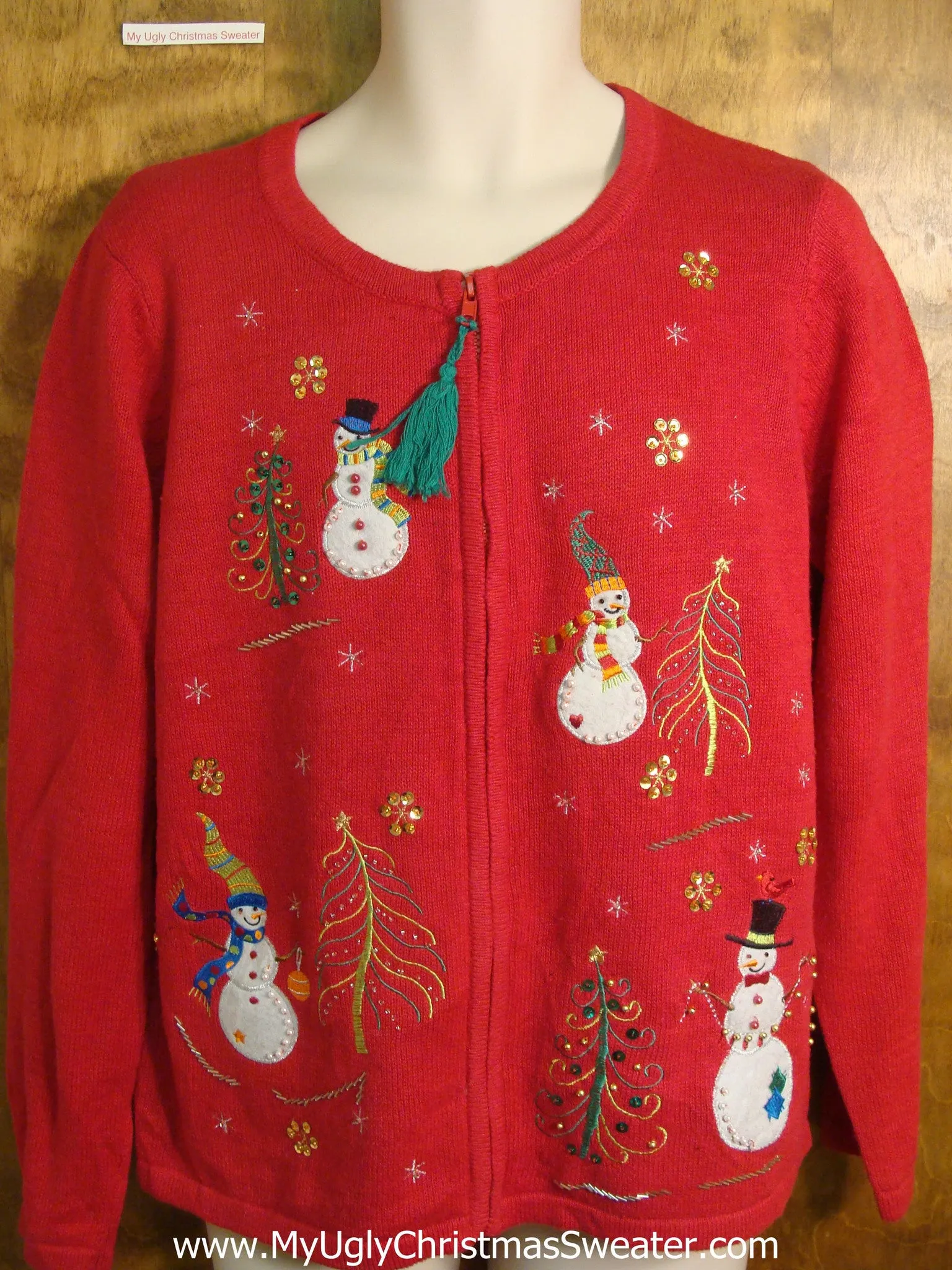 Snowmen Decorating Trees Ugly Christmas Sweater
