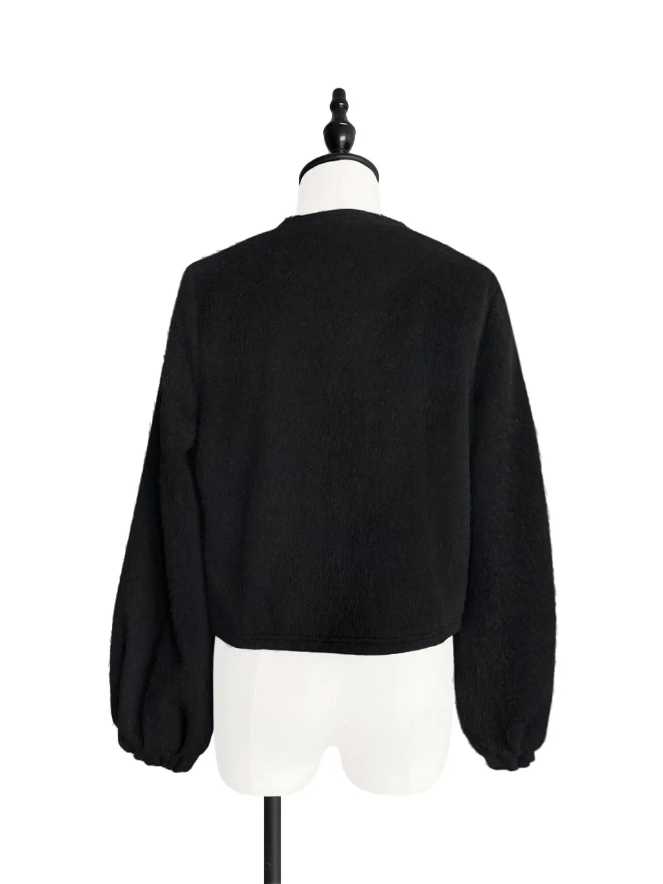 Surprise Sale! Classic Black Balloon Sleeve Button Front Wool Blend Jacket