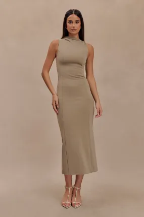 Taylor Draped Stretch Crepe Midi Dress - Mushroom
