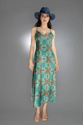 Teal/Orange- Satin Slip Dress