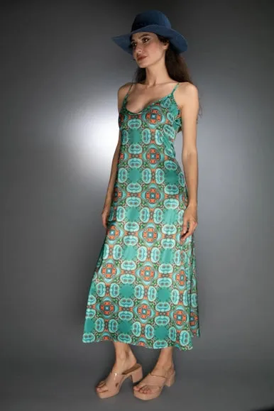 Teal/Orange- Satin Slip Dress