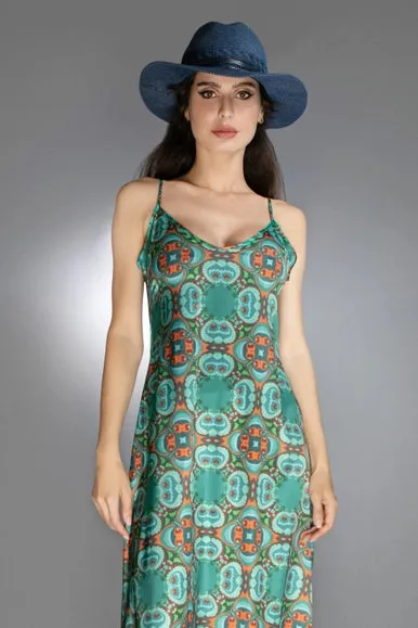 Teal/Orange- Satin Slip Dress