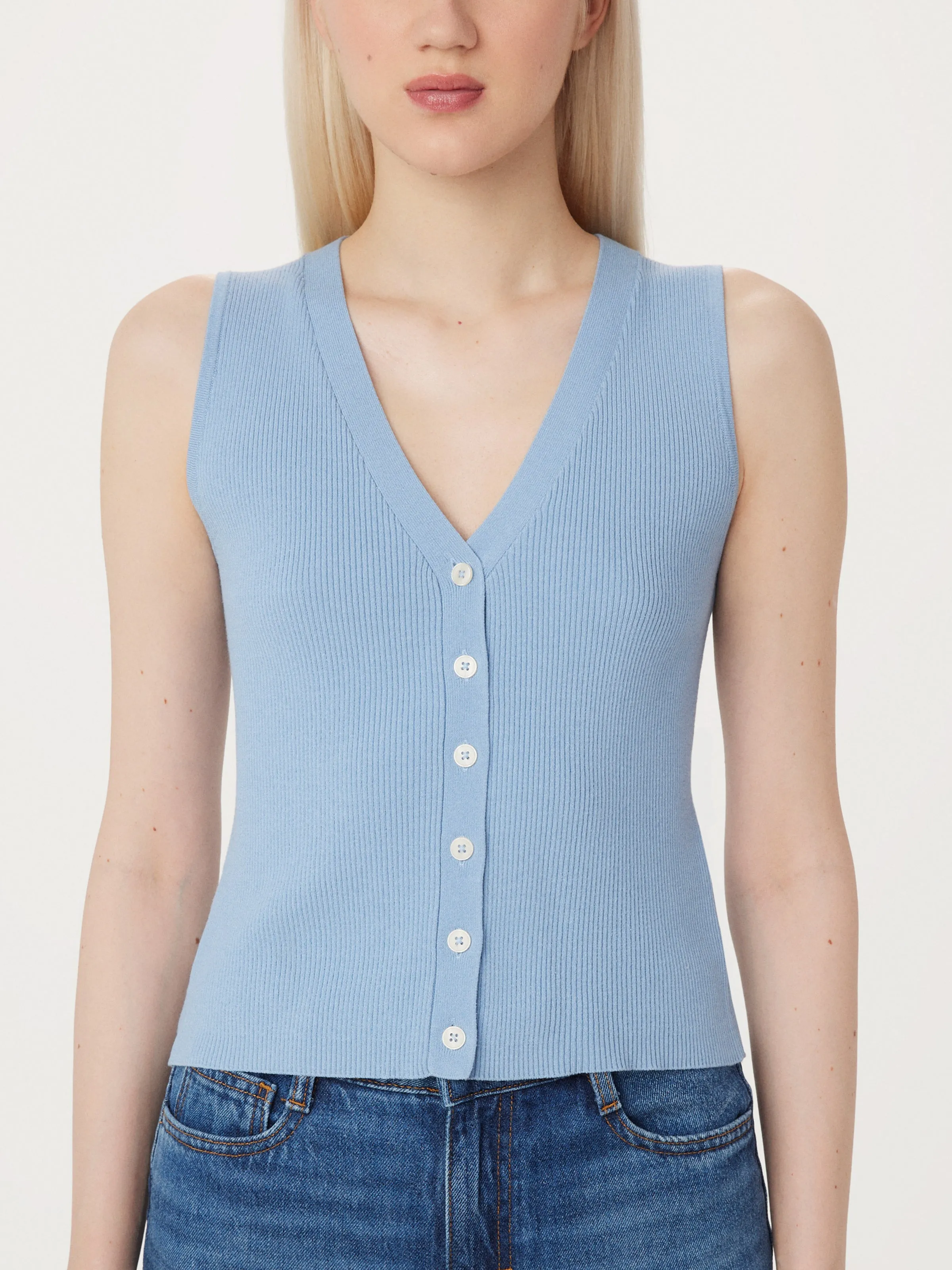 The Button Up Sweater Vest in Sky Blue