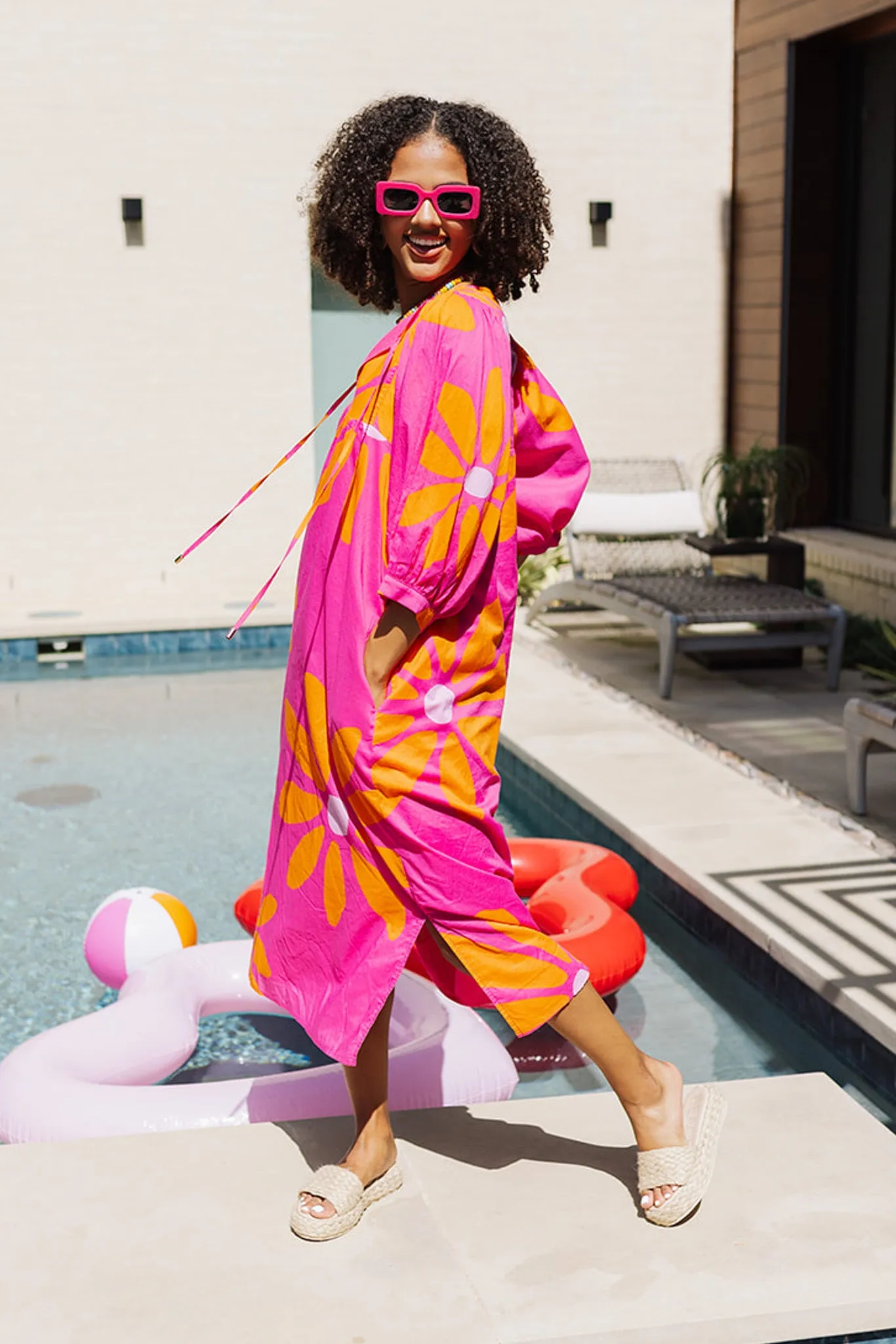 The Maui Puff Sleeve Midi Dress - Pink