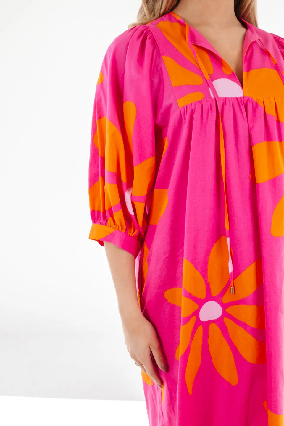 The Maui Puff Sleeve Midi Dress - Pink