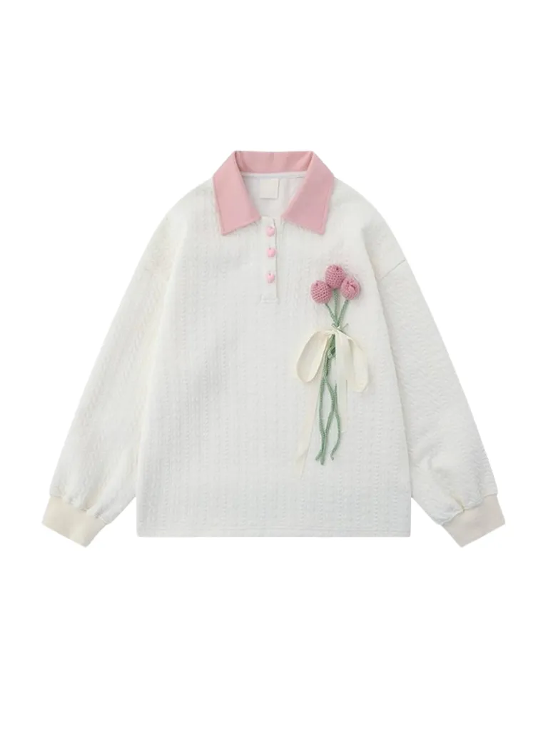 Tulip Collar Sweatshirt Polo Knit