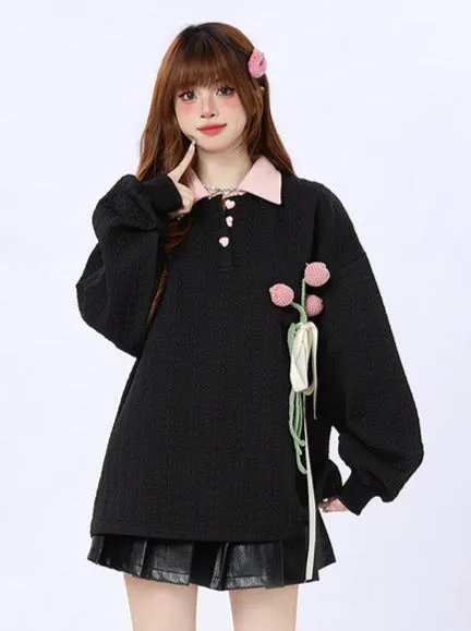 Tulip Collar Sweatshirt Polo Knit
