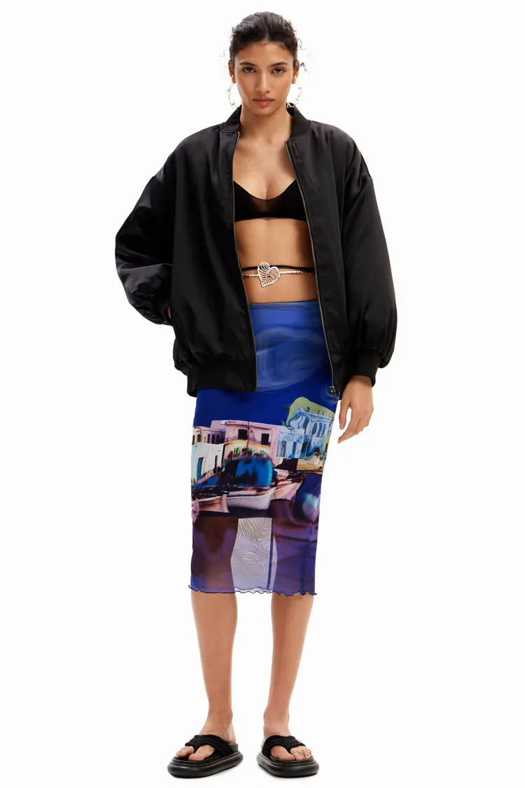 Tulle Landscape Printed Midi Skirt
