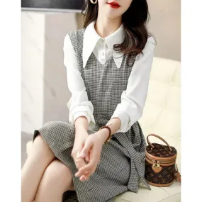 Uniwim business casual outfits for women Autumn New Commuter Elegant Socialite Age-Reducing Stitching Fake Two Pieces Dress Women