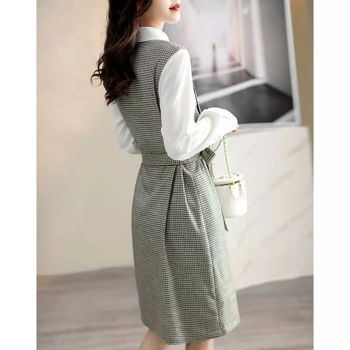 Uniwim business casual outfits for women Autumn New Commuter Elegant Socialite Age-Reducing Stitching Fake Two Pieces Dress Women