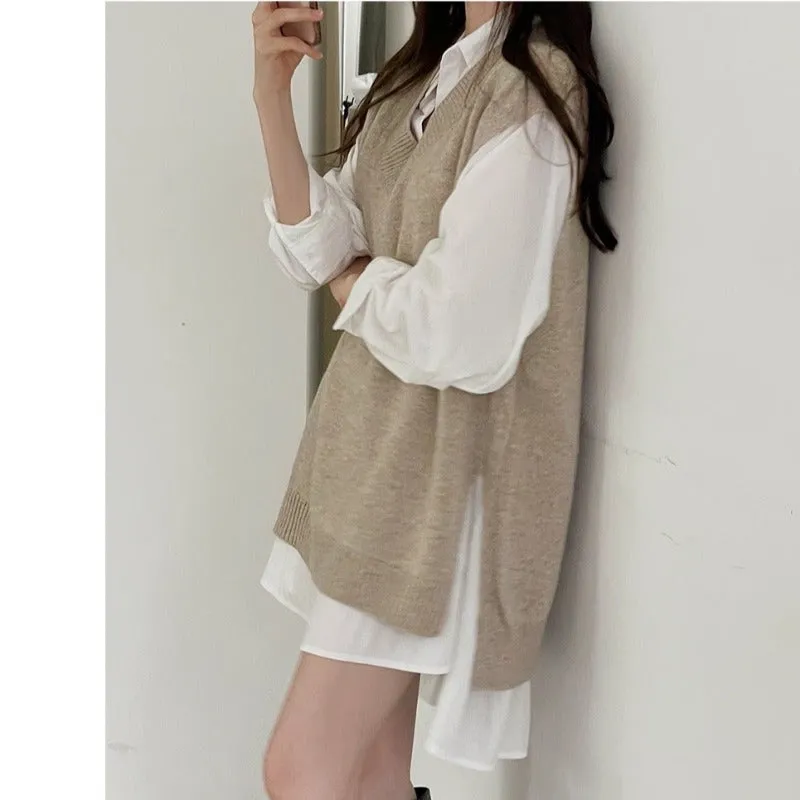 Uniwim style Long Sleeve Polo Collar Lace-up Loose Shirt Dress Spring and Autumn New Women's Clothing Salt Korean Style Stacked Short Skirt