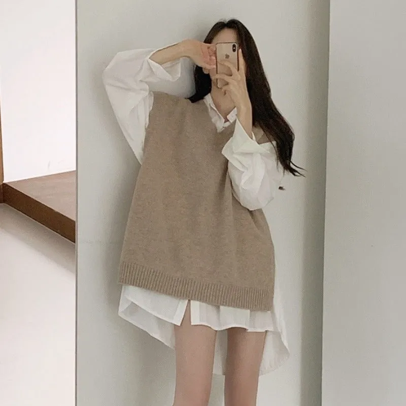 Uniwim style Long Sleeve Polo Collar Lace-up Loose Shirt Dress Spring and Autumn New Women's Clothing Salt Korean Style Stacked Short Skirt