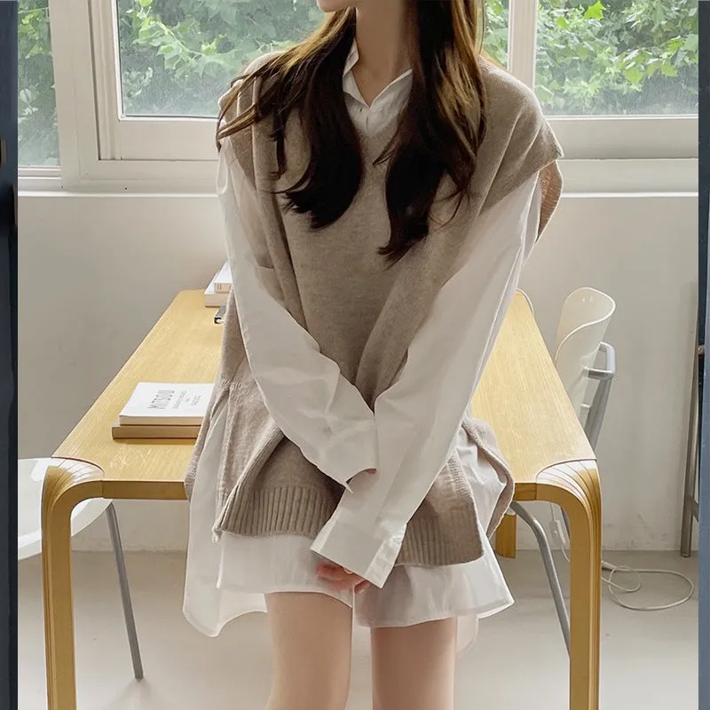 Uniwim style Long Sleeve Polo Collar Lace-up Loose Shirt Dress Spring and Autumn New Women's Clothing Salt Korean Style Stacked Short Skirt
