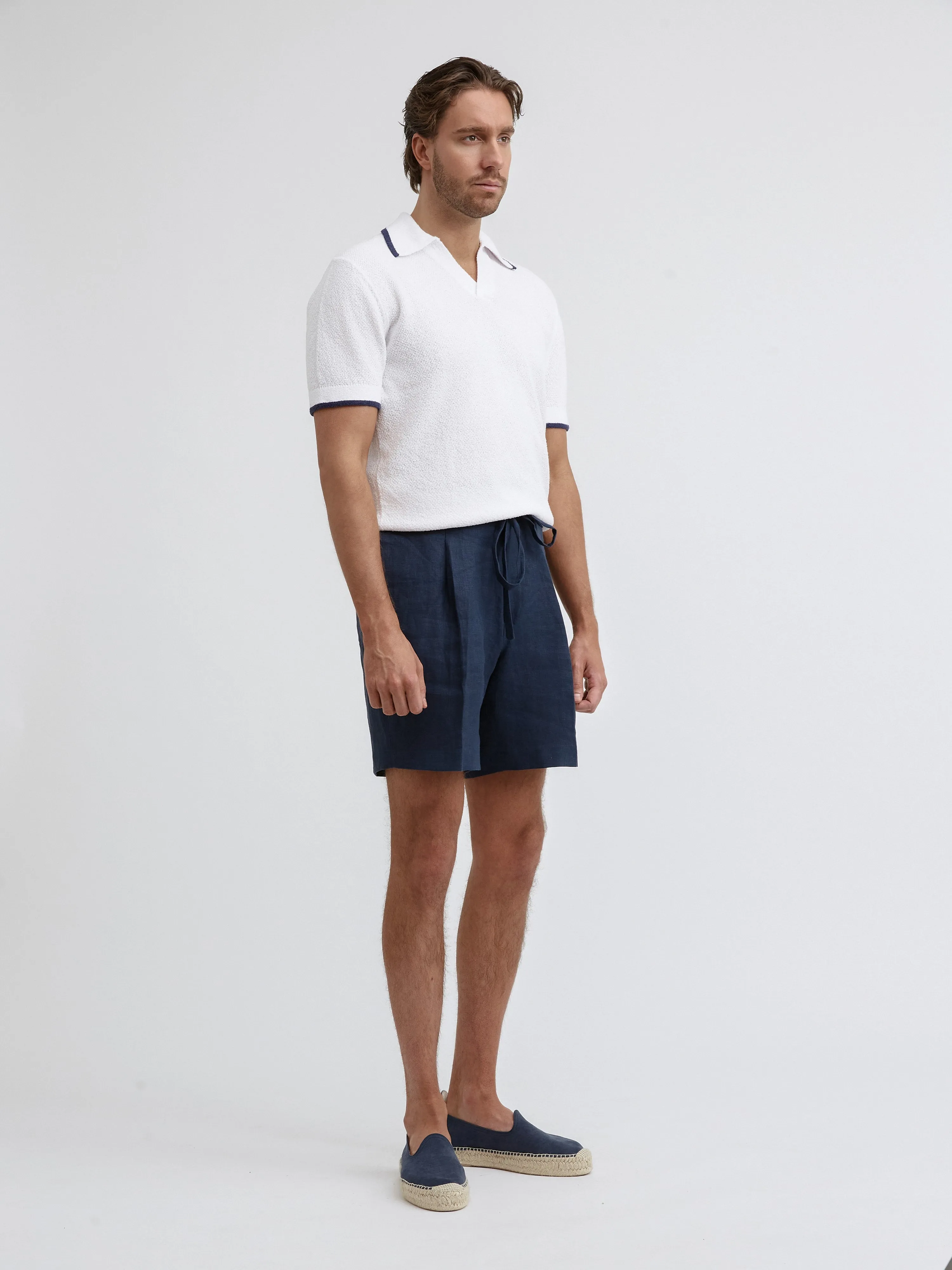 White Bouclé Piped Polo